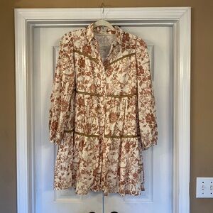 Ultramarine beautiful soft tiered cream and brown mini dress.